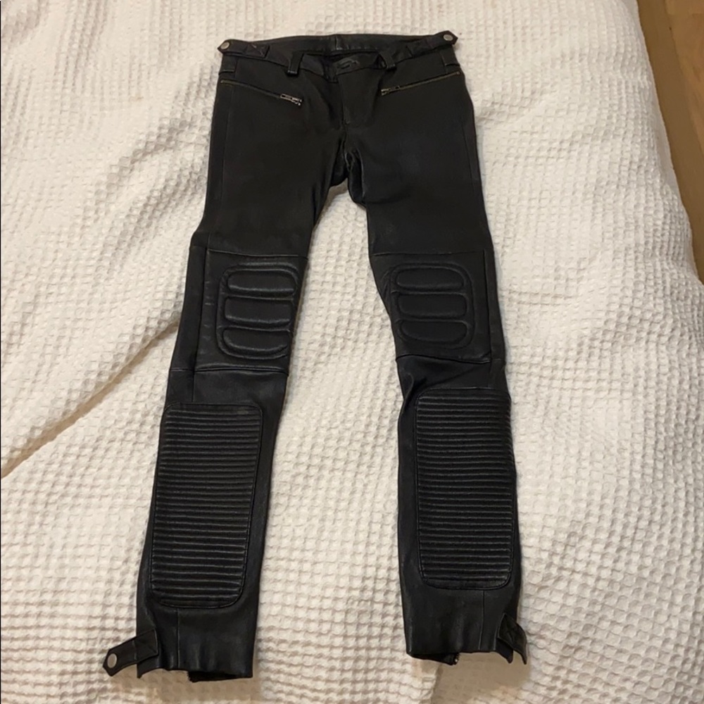 Blk Denim Leather Pants